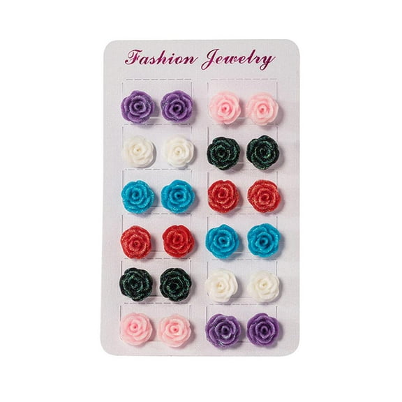 12 Pairs Assorted Rose Flower Stud Ears Ears Jewelry