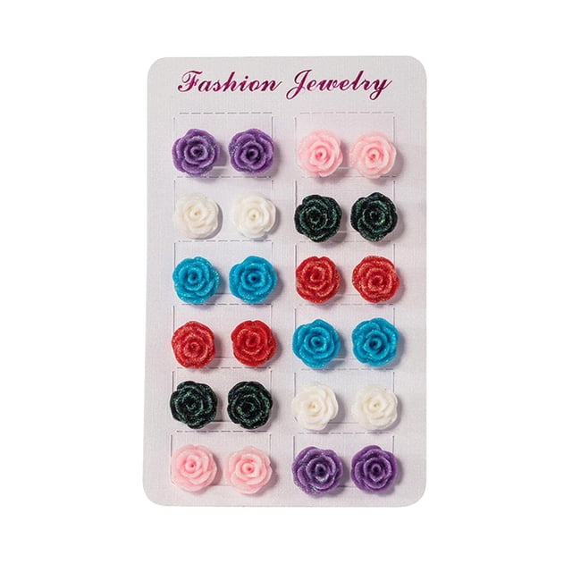 Set de 12 pares de aretes perfecl flores de resina multicolor