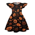 thumbnail image 3 of Dresses For Girls Halloween Pumpkin Ghost Graphic Round Neck Sundress Soft Halloween Costume for Little Girls 4–12 Years, 3 of 4
