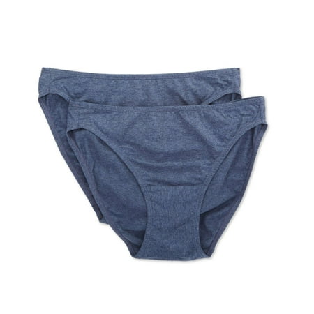 Women s Cottonique W22205 Latex Free Organic Cotton Low Rise Panty - 2 Pack (Melange Blue 6)