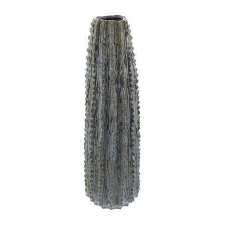 Ribbed Ceramic - Decmode Eclectic 20 inch textured ceramic ribbed cactus vase, Gray