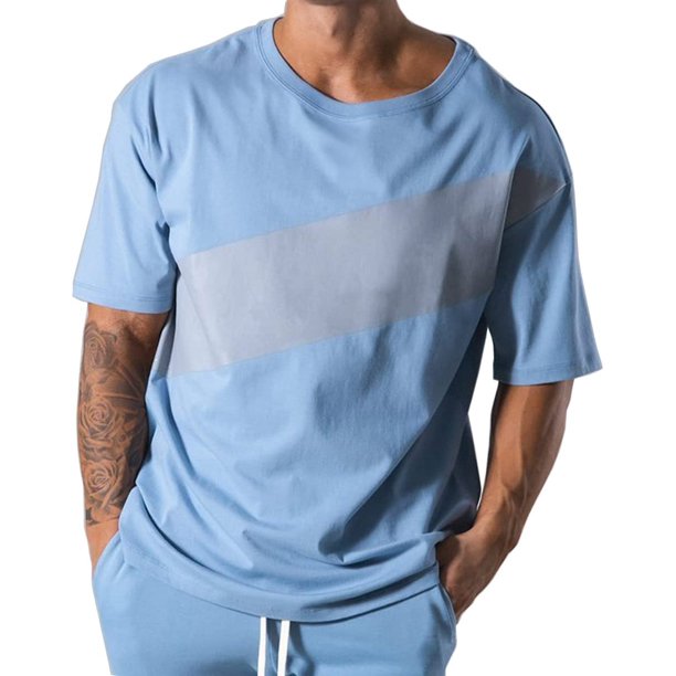 Camisetas de entrenamiento para hombre, de manga corta, de gran tamaño, estilo hipster, estilo callejero, para hombre, T43 Azul / Patchwork M Azul / Patchwork M Xishao ropa