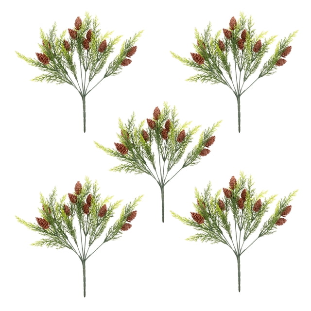 5pcs Simulated Pine Branches With Pine Cone Decors Fake Pine Branches Fake Plant Decor