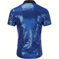 thumbnail image 5 of Mens Shirts Casual Carnival Disco Glitter Short Sleeve Lapel Top Party Dance Club Night Out Comfortable Shirt for Men Blue XL, 5 of 9
