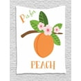 thumbnail image 1 of Peach Tapestry, Alphabet Learning Themed Cartoon with P is for Peach Text and Fruit, Wall Hanging for Bedroom Living Room Dorm Decor, 60W X 80L Inches, Apricot Olive Green White, by Ambesonne, 1 of 2