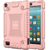 Dteck Shockproof Case For All-New Fire 7 Tablet (9th Generation,2019 Release) , Lightweight One-Piece Soft Silicone Back Cover Anti Slip Cover For Kindle Fire 7 inch 9th Generation, Rosegold