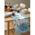 thumbnail image 6 of Table Runner Dresser Scarves 120 Inch Long, Watercolor Blue Hydrangea Flower Linen Dining Table Runners Spring Eucalyptus Leaves on White Tabletop Scarf for Wedding Holiday Party Kitchen, 6 of 7