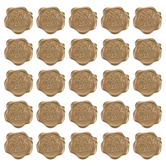 Unique Bargains Wax Seal Stickers, 50 Pcs Embossed Self Adhesive Good Luck Sticker, Retro Gold