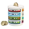 thumbnail image 1 of 90s Piggy Bank, Composition of Retro Plastic Audio Cassettes Tapes Old Technology Entertainment Theme, Ceramic Coin Bank Money Box for Cash Saving, 3.6" X 3.2", Green Blue, by Ambesonne, 1 of 4