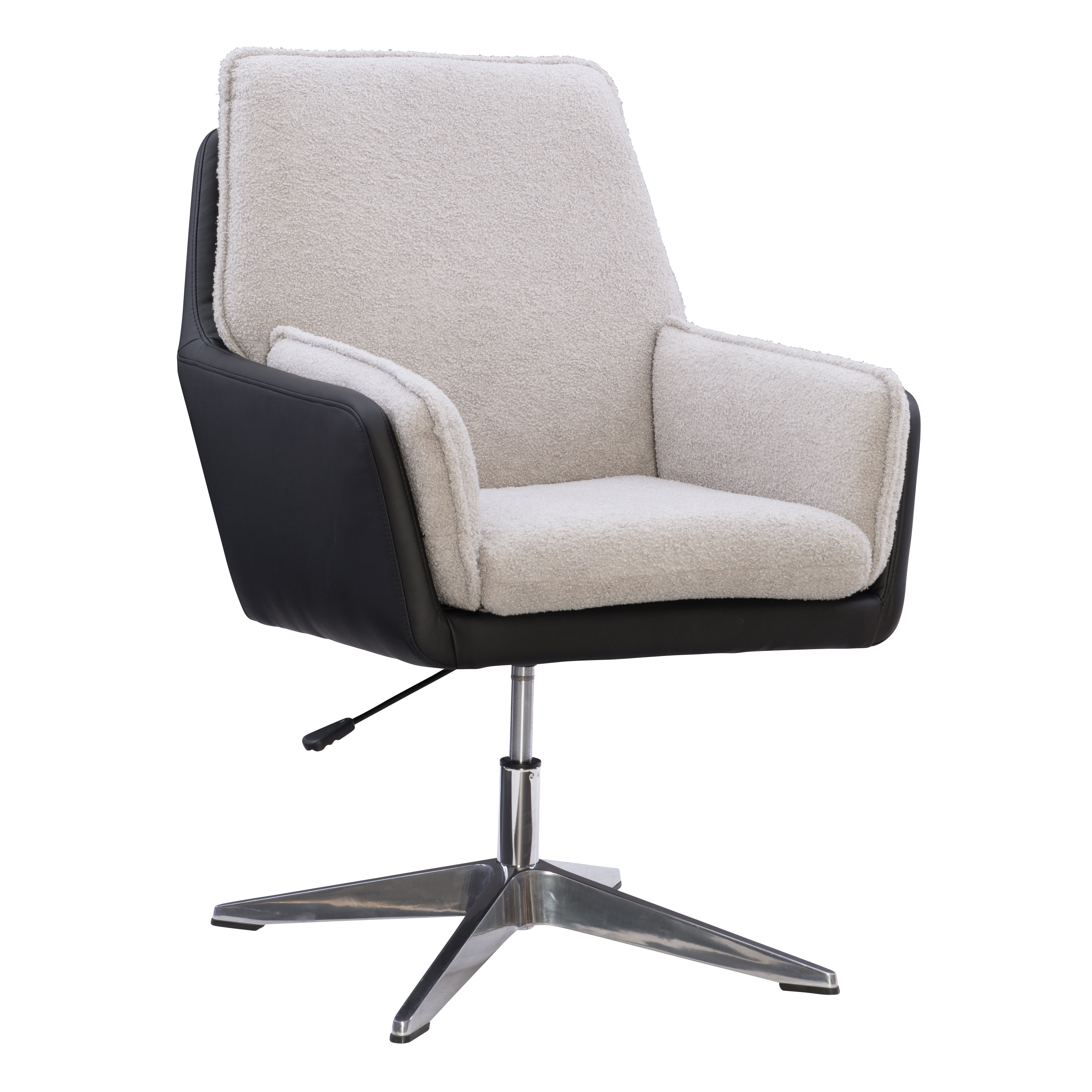 Linon Merle Accent Chair with Swivel, Black Faux Leather and Gray Sherpa