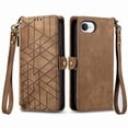 thumbnail image 3 of Dteck Zipper Wallet Pocket Case for iPhone 16E, Shockproof with Card Holders for Women Men Premium PU Leather Embossed Patterned Flip Folio Stand Wristlet TPU Inner Shell Phone Case, Brown, 3 of 4
