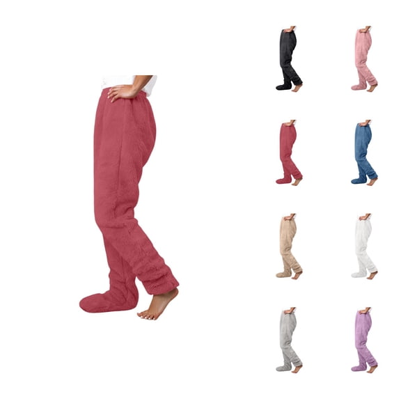 Footie Pajama Pants for Women 2026 Winter Thermal Soft Pj Pants Lounge Bottoms Sleepwear