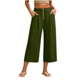 thumbnail image 2 of Bzdzmqm Women's High Waisted Wide Leg Capri Pants with Pockets Solid Casual Streetwear Elastic Waist Summer Cropped Beach Work Trousers Fashion, Army Green 2XL, 2 of 7