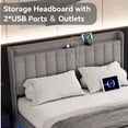 thumbnail image 4 of King Floating Bed Frame with Charging Station, Upholstered Platform Bed Frame with LED Lights & Storage Headboard, No Box Spring Needed, Wood Slats Support, Gray, 4 of 7