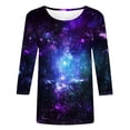 thumbnail image 3 of Lovskoo Summer Top for Women 2024 Novelty Galaxy Universe Graphic Tees 3/4 Short Sleeve Shirts Casual Round Neck Tshirt Dark Blue 2XL, 3 of 4