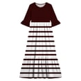 thumbnail image 4 of Girls Short Sleeve Maxi Dress Striped Print Casual Fit and Flare Party Dress with Pockets Wine 4-5 Years, 4 of 7