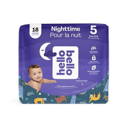 UPC: 0810007187808 | Hello Bello Premium Gender Neutral Overnight Diapers I for Babies and Kids at Night I Size 5 I Snoozy Sloths I 18 Count