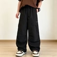 thumbnail image 7 of Atogsazn Boys Baggy Wide Leg Cargo Pants Childrens Casual Loose Fit Sweatpants Quick Dry Lightweight Trouser with Pocket Black 4-5 Years Fashion, 7 of 7
