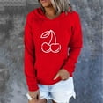 thumbnail image 2 of Jinhomg Casual Athletic Sweatshirts for Women Long Sleeve Cute Cherry Print Pullover Tops Lightweight Cozy Drawstring Hooded Sweatshirt with Pocket Fall Saving Red M, 2 of 5