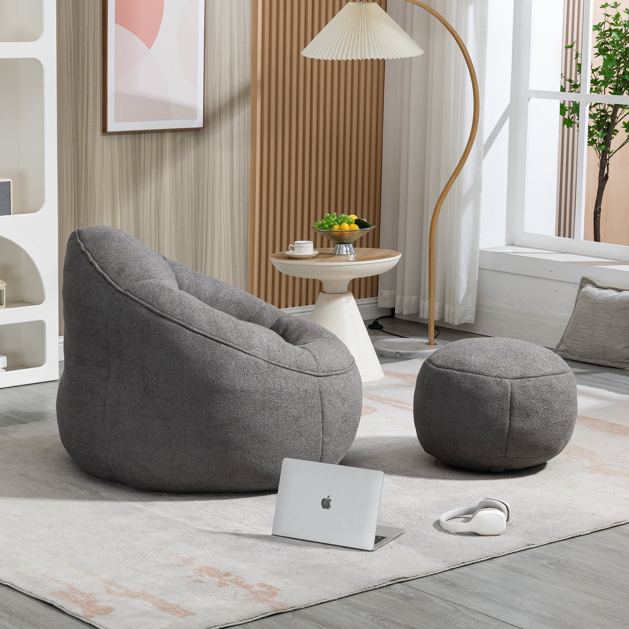 Bean Bag Chair, Comfy Bean Bag Sofa with Back Support and Footrest, Bean Bag Chair for Adults and Kids, Stuffed Floor Sofa for Living Room, Bedroom, Apartment, Gray