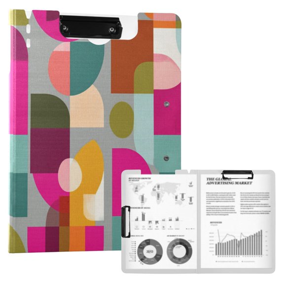 FORMRS A4 Clipboard Folder with Pen Holder Horizontal Foldable School Office Binder, Abstract Geometric Pattern