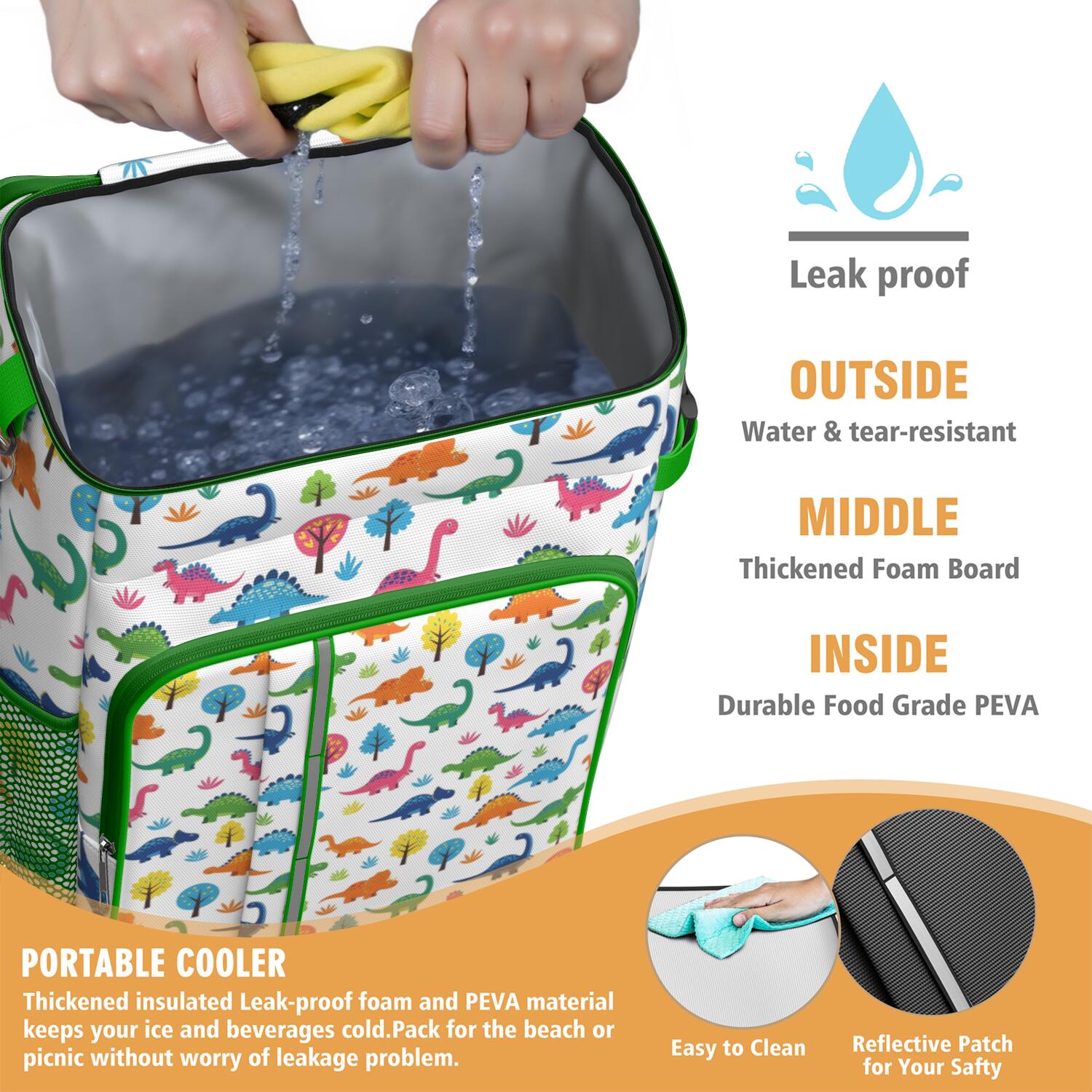 Travel Cooler Bag - Dinosaur and Tree Pattern Camping Beer Cooler Backpack with Bottle Opener- Waterproof Insulated Picnic Backpacks - Cooler Bag for Beach