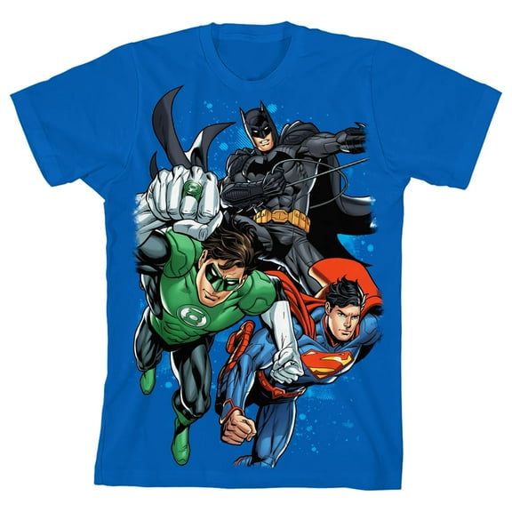 Justice League Heroes Charging Boy's Royal Blue T-shirt-Medium