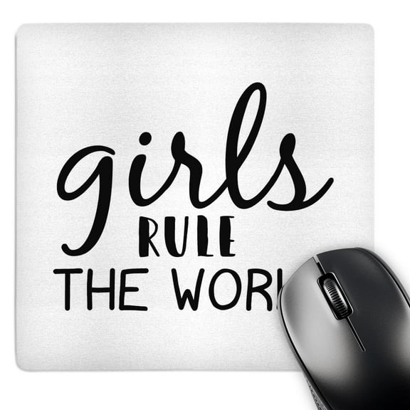 3dRose, Girls rule the world. Black lettering on a white background., MousePad