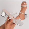 thumbnail image 2 of Gpaecead Women's Rhinestone Fine Strap Chunky Heel Slides Open Toe Sparkling Dressy Summer Party Shoes, B-Silver, 2 of 8