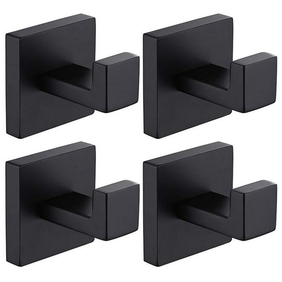 4 Pack Matte Black Towel Hook Stainless Steel Bathroom Rust Proof Clothes Towel Coat Hook Wall Mounted Square Hanger