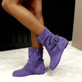 thumbnail image 2 of Joykidd Women's Suede Slouch Mid‑Calf Boots Flat Low Heel Side Zipper Buckle Strap Boots for Fall‑Winter Casual Daily Outings, 2 of 7
