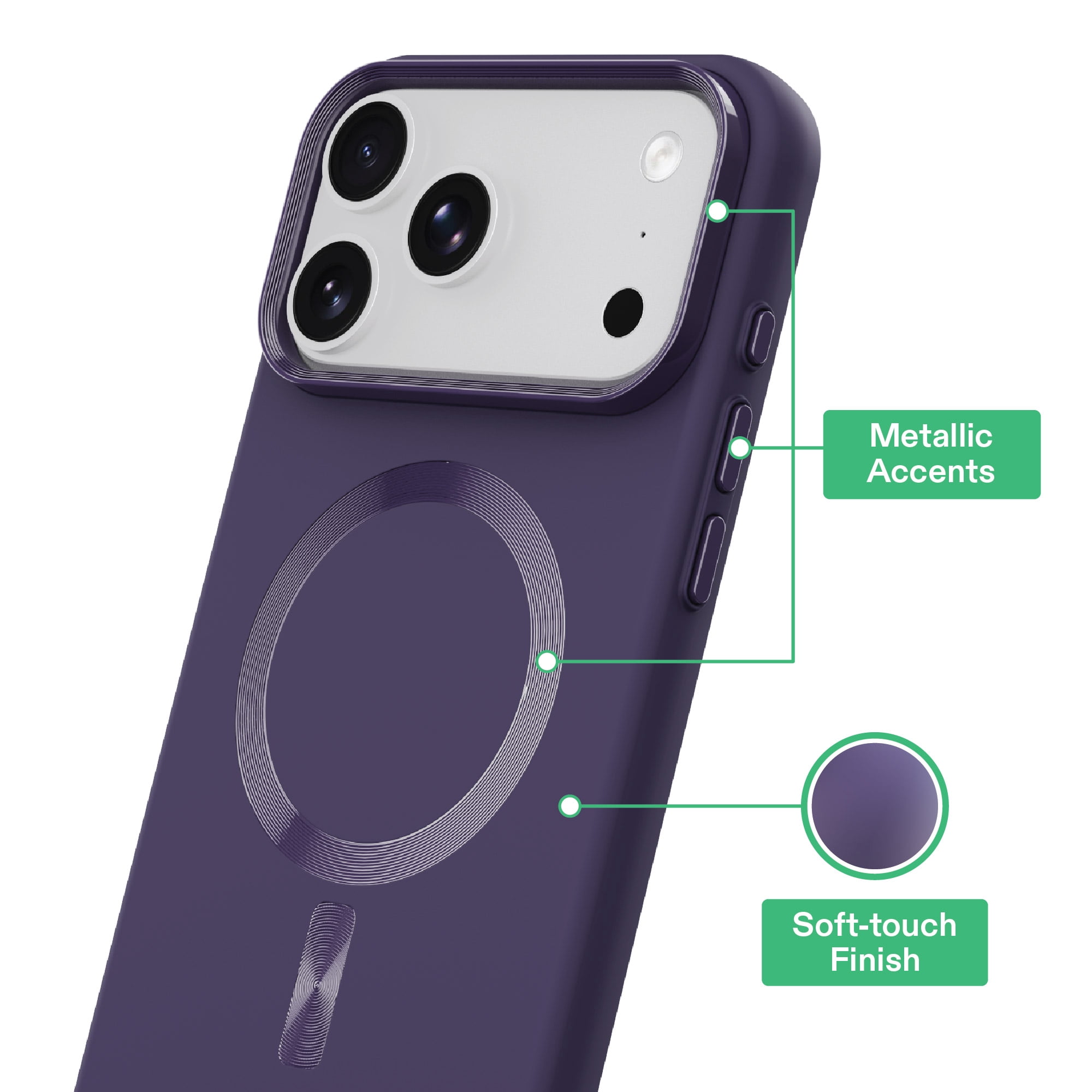 onn Soft Touch Phone Case for iPhone 18 Pro / 17 Pro, MagSafe Compatible - Purple