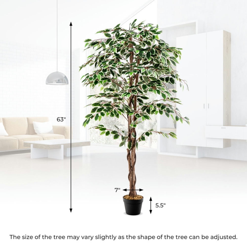 Spaco 65 inch Tall Faux Indoor Plant with 1008 Leaves Nursery Pot and Dried Moss, Artificial Ficus Tree, Faux Ficus Tree for Indoor as Living Room, Office, Green
