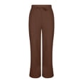 thumbnail image 4 of XAOFW Women's Casual Pants Solid Color Elastic Waist And Drawstring Ties Comfort Fit Wide Leg Trouser Everyday Wear Stylish Cozy Trousers, 4 of 5