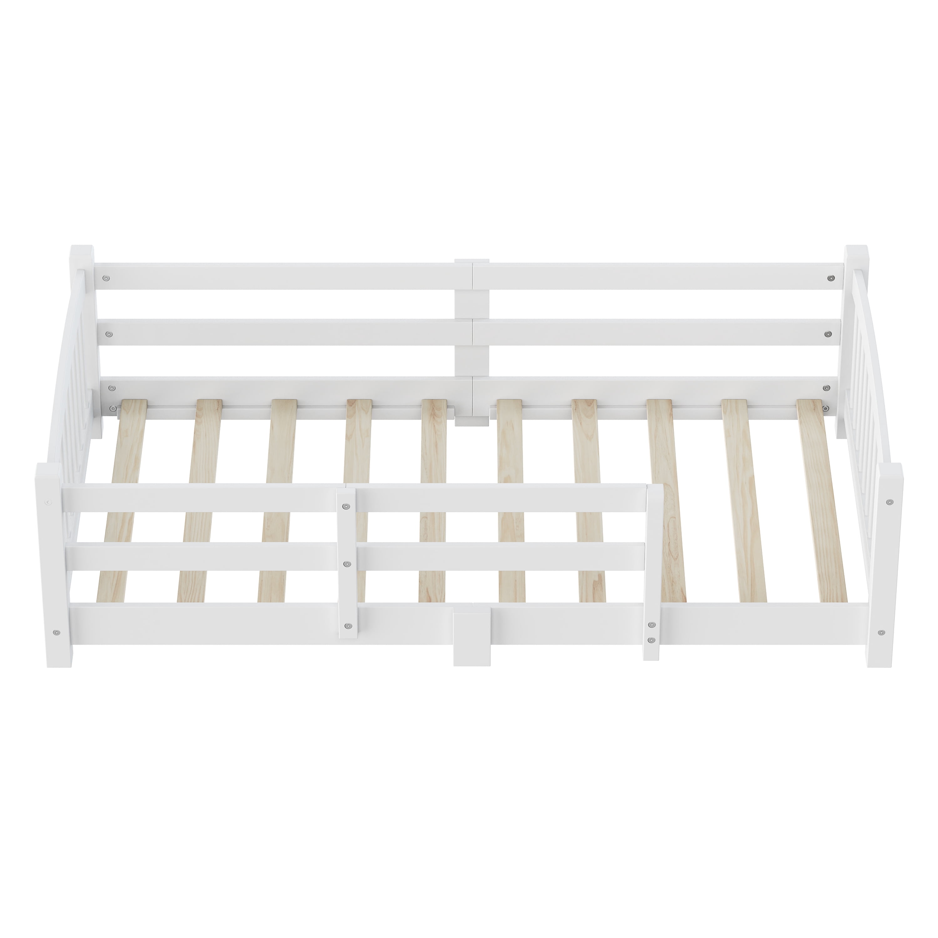 Harper & Bright Designs Twin Montessori Floor Bed with Safety Guardrails, Solid Wood Floor Bed with Fence for Girls and Boys Bedroom, White
