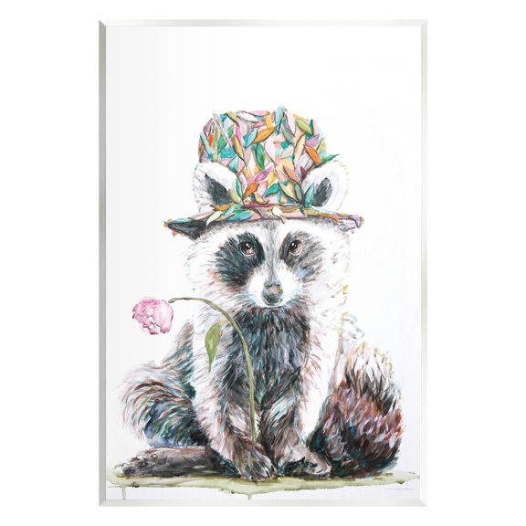 Raccoon Pink Blossom Hat Animals & Insects Graphic Art Unframed Art Print Wall Art