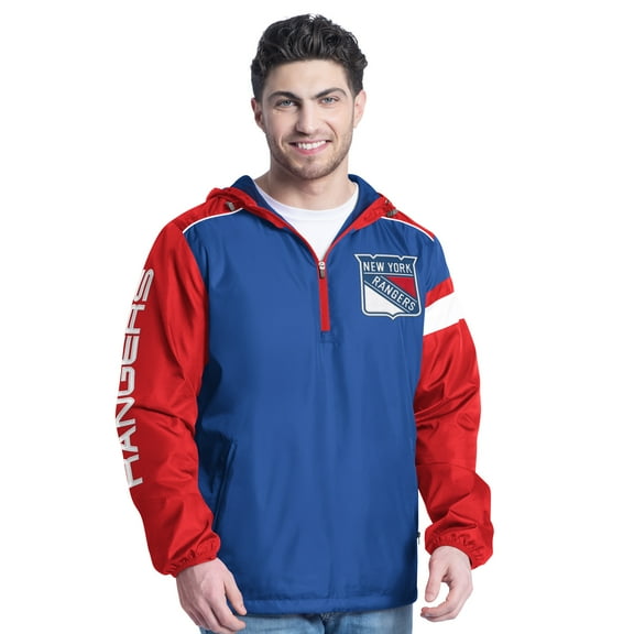 Men's G-III Sports by Carl Banks Blue/Red New York Rangers Lateral Half-Zip Hoodie Jacket