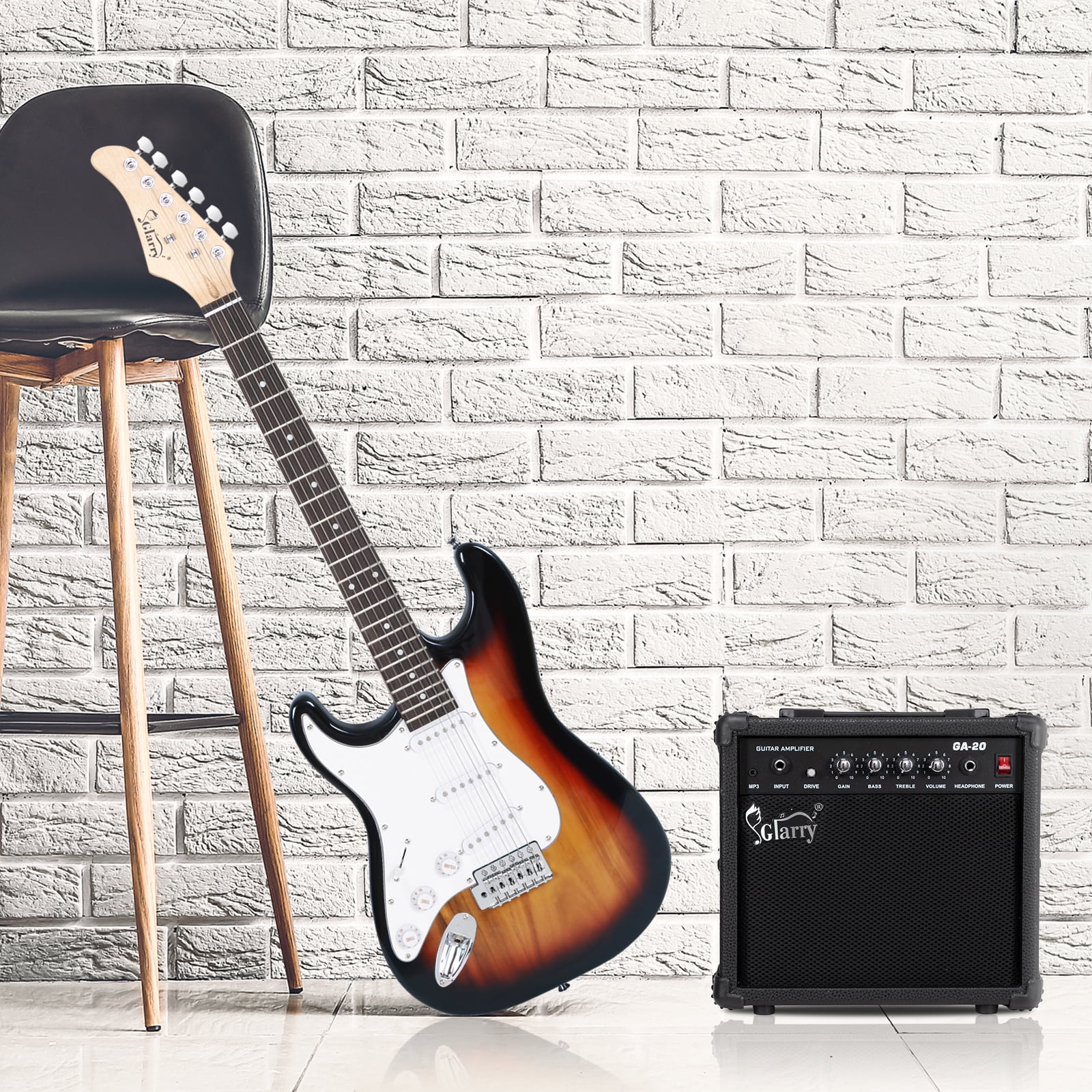 Kepooman Gst Rosewood Fingerboard Left Hand Electric Guitar with 20W Amplifier Bag Strap Paddle Rocker Cable Wrench Tool, Sunset Color