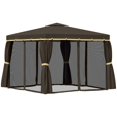thumbnail image 1 of 10' x 10' Coffee Outdoor Gazebo Canopy Tent with Mesh - Patio, Backyard Shade & Rain Protection - Aluminum Frame & 2-Tier Roof, 1 of 7