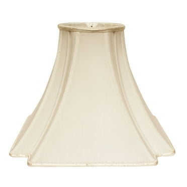 14"W Shantung Silk Fabric Slant V-Corner Square Softback Lampshade in Off-White
