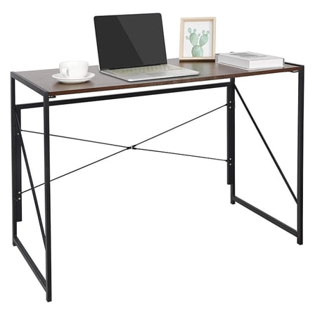 Folding Computer Desk, Home Office Writing Desk, 39 Inch Laptop Gaming Table with Metal Frame, Brown