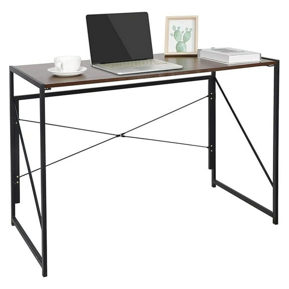 Folding Computer Desk, Home Office Writing Desk, 39 Inch Laptop Gaming Table with Metal Frame, Brown