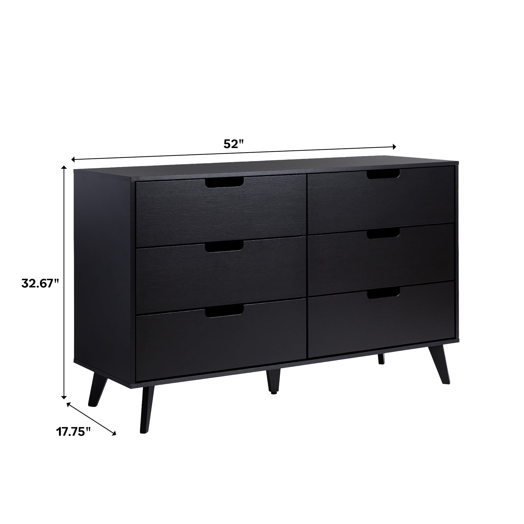 Walker Edison Simple Wood 6 Drawer Dresser with Cut Out Handles - Black