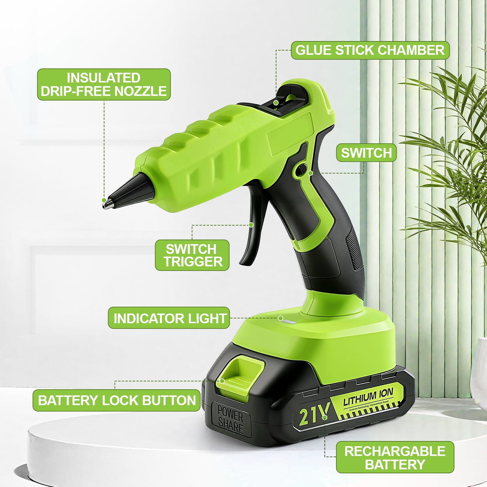 Cordless Hot Glue Gun with 2.0Ah Battery Charger and 30 Pcs Full Size Glue Sticks 100W Power Melt Glue Gun for DIY Festival Decor and Gifts