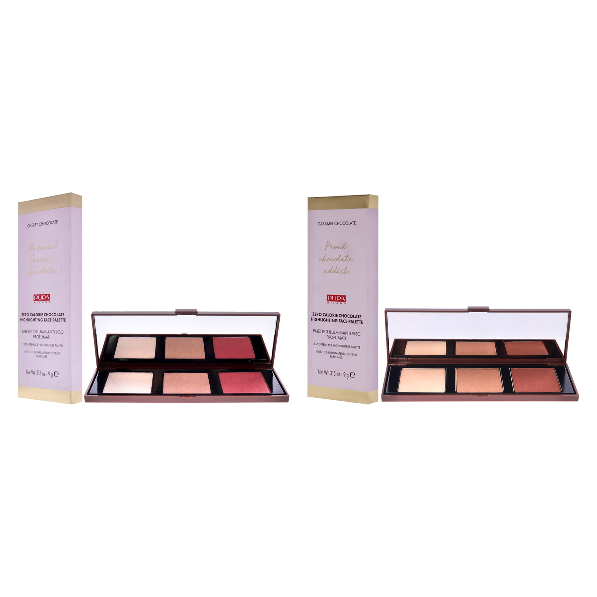 Pupa Milano Zero Calorie Chocolate Highlighter Palette Kit , 2 Pc Kit 0.315oz Highlighter - 001 Cherry Chocolate, 002 - Caramel Chocolate