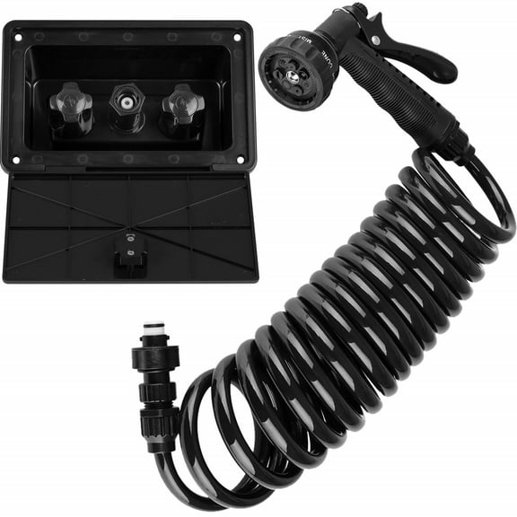 Dura Faucet DF-SA189-BK RV Exterior Quick Connect Detachable Sprayer, Hose, Port, and Spray Box Kit (Black)