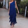 thumbnail image 5 of Quixlent Women Evening Dress Layered Fringed Tassel One Shoulder Sleeveless Solid Color Asymmetric Ankle Length Cocktail Party Prom Dance Maxi Dress, 5 of 8