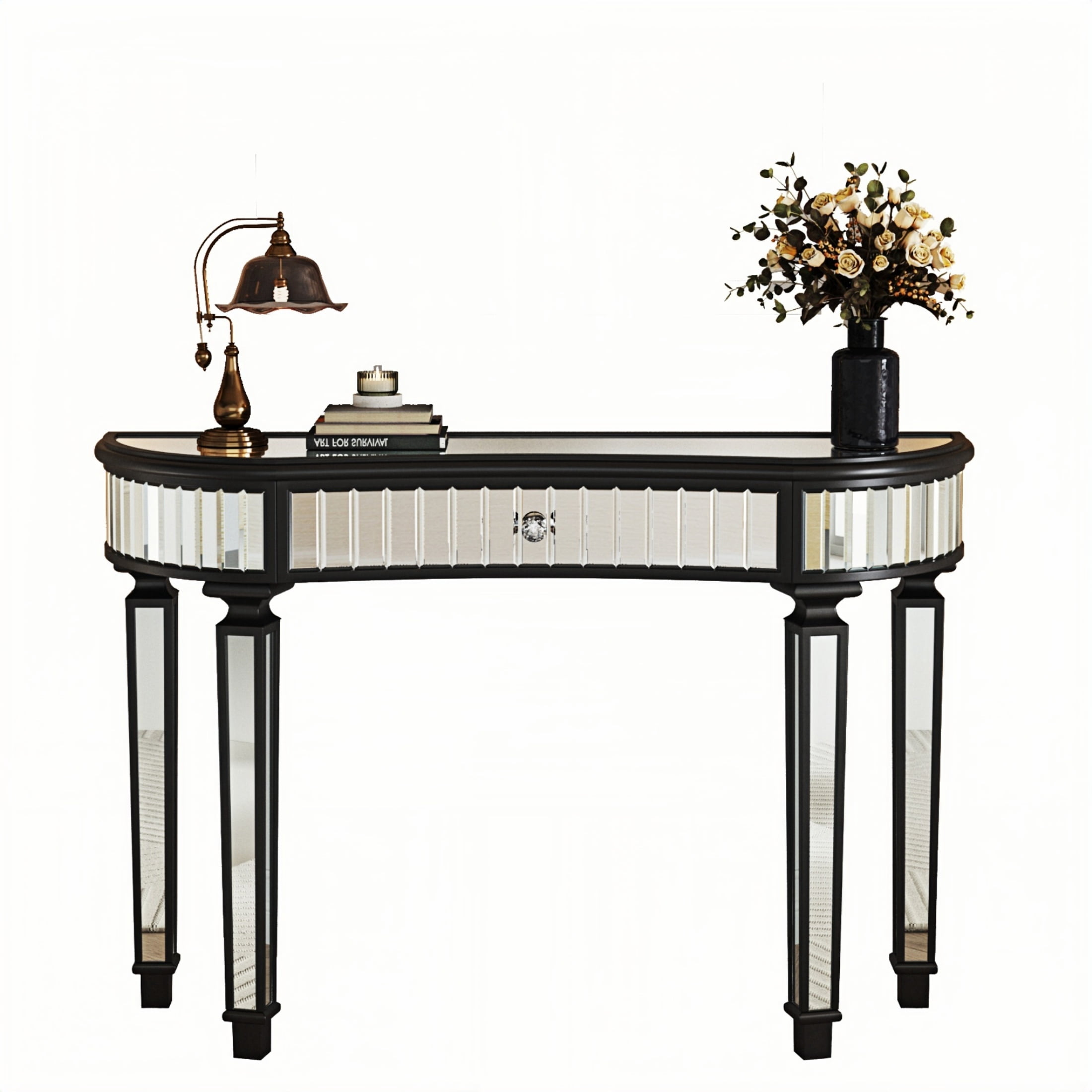 Atumcto 47" Black Mirrored Console Table with Drawer, Modern Glam Entryway Table for Hallway, Narrow Sofa Table for Living Room