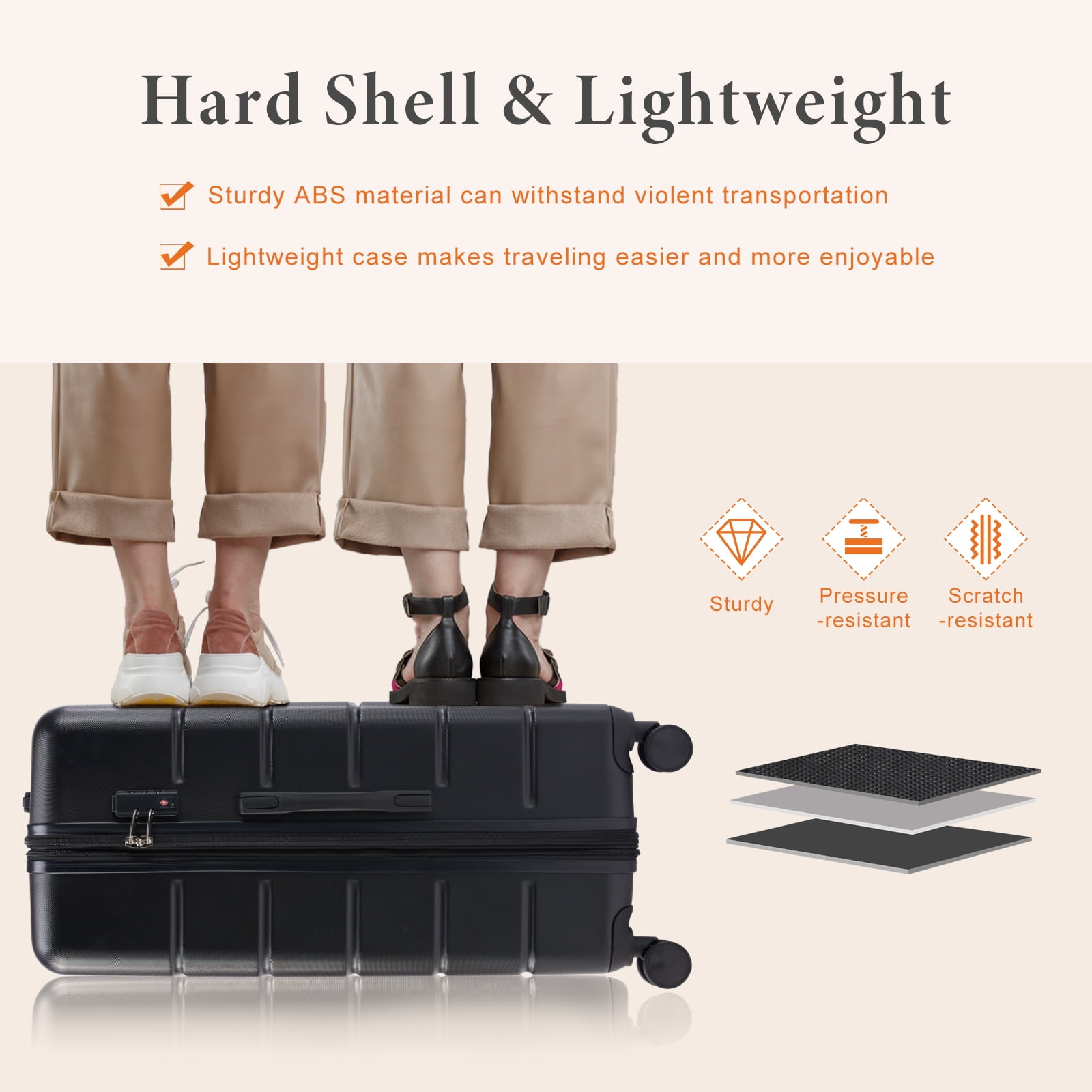 ZUNMOS 28" Checked Luggage Hardside Suitcase with Spinner Wheels and TSA Lock, Black