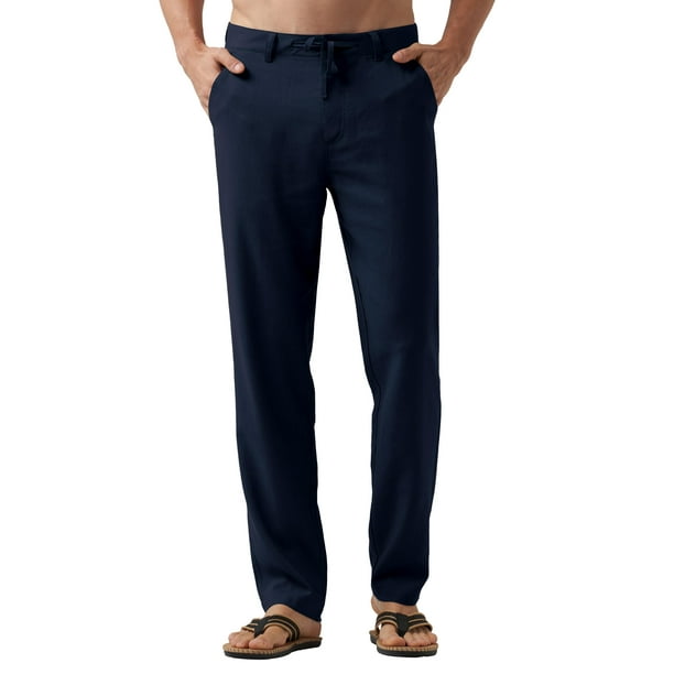Vestido casual de lino para hombre de Pants Willit, azul marino, talla 42